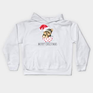 Cute puppy in a cup, Merry Christmas puppy Kids Hoodie